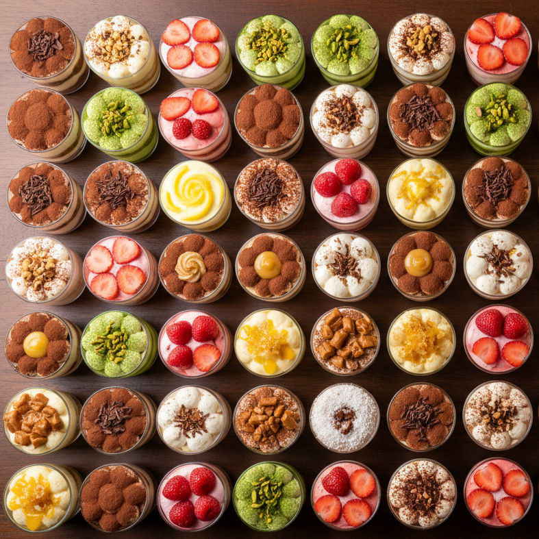 160 small tiramisu in different flavors