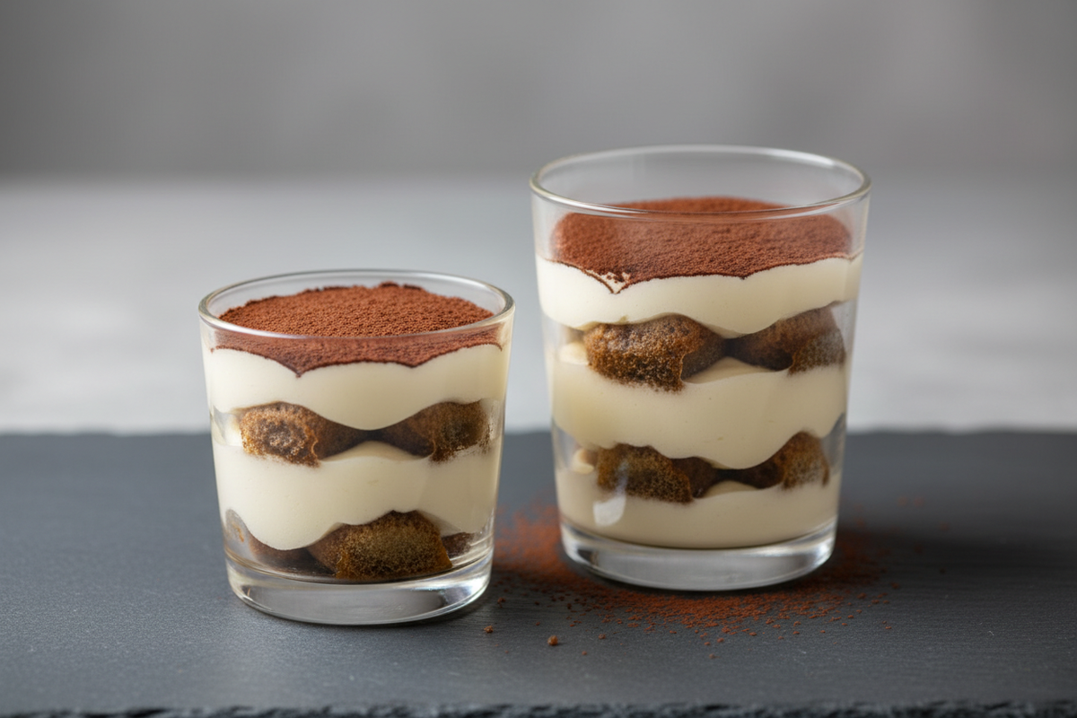 create 2 tiramisu, one in 3oz and one in 5 oz