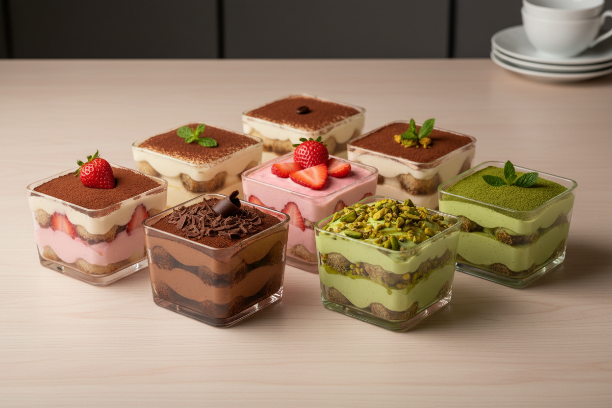 different types of tiramisu, same sizes