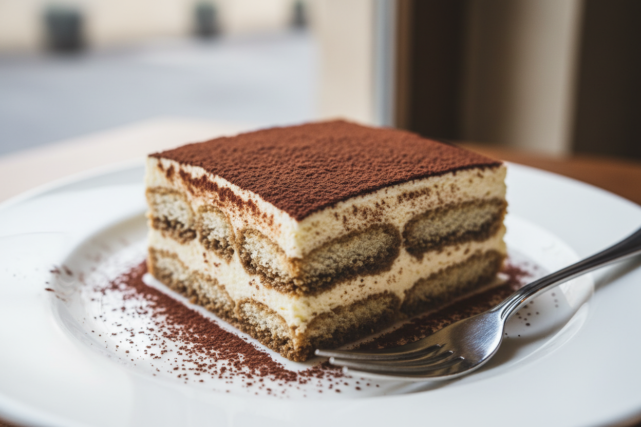 tiramisu on a white plate